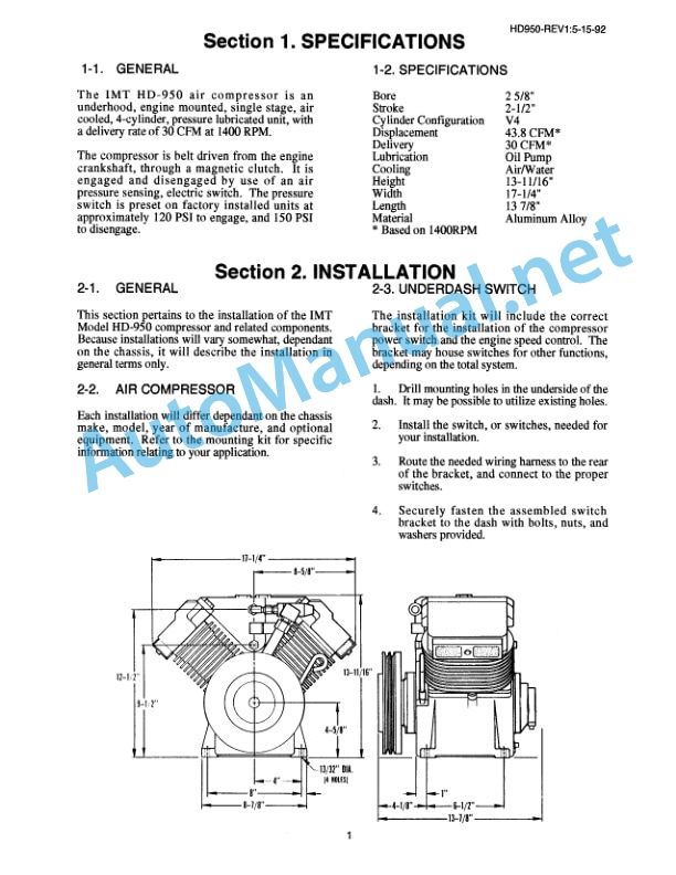 Alternative view of IMT Model HD-950 Underhood Air Compressor 99909050 50192
