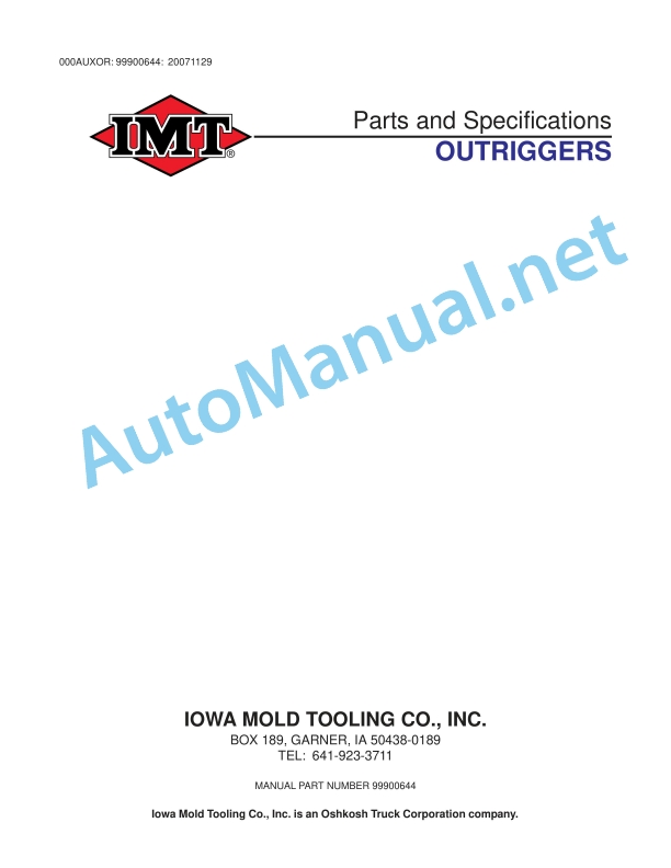 IMT Outriggers Parts and Specifications 99900644 20071129