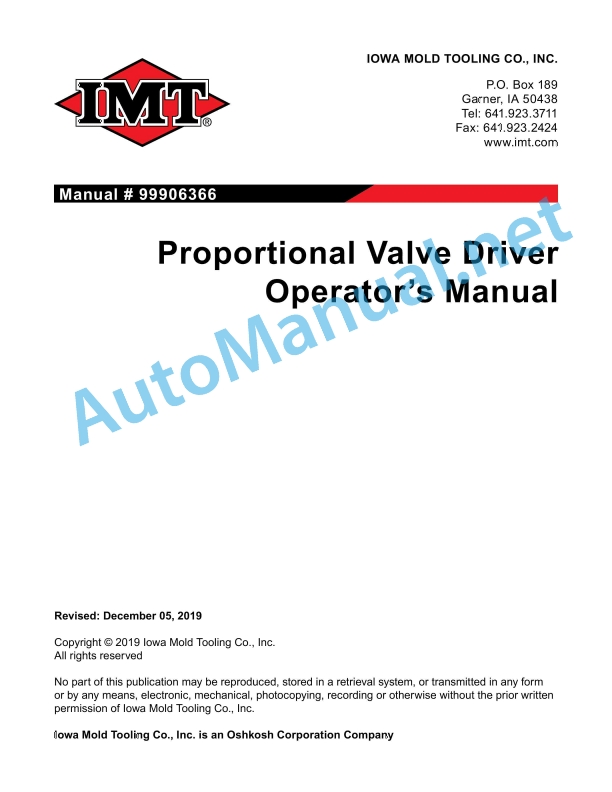 IMT Proportional Valve Driver Operator's Manual 99906366 December 05, 2019