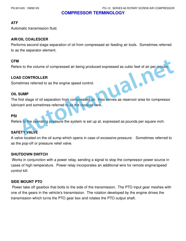 Alternative view of IMT Series 60 PTO Air Compressor Operators and Parts Manual 301420