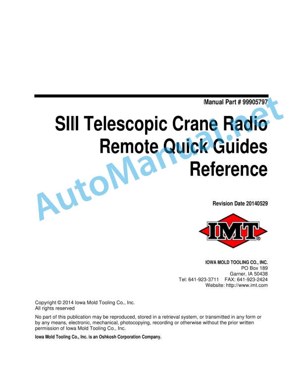 IMT SIII Telescopic Crane Radio Remote Quick Guides Reference 9905797 20140529
