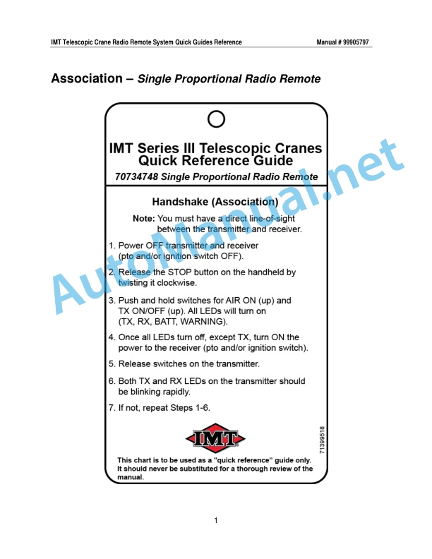 IMT SIII Telescopic Crane Radio Remote Quick Guides Reference 9905797 20140529 3 IMT SIII Telescopic Crane Radio Remote Quick Guides Reference 9905797 20140529 - Image 3