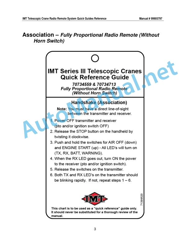 IMT SIII Telescopic Crane Radio Remote Quick Guides Reference 9905797 20140529 4 IMT SIII Telescopic Crane Radio Remote Quick Guides Reference 9905797 20140529 - Image 4