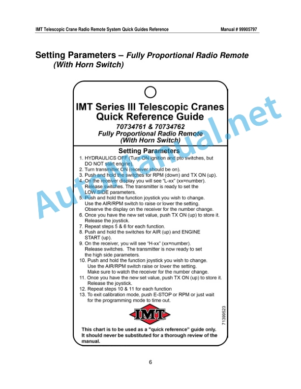 IMT SIII Telescopic Crane Radio Remote Quick Guides Reference 9905797 20140529 5 IMT SIII Telescopic Crane Radio Remote Quick Guides Reference 9905797 20140529 - Image 5