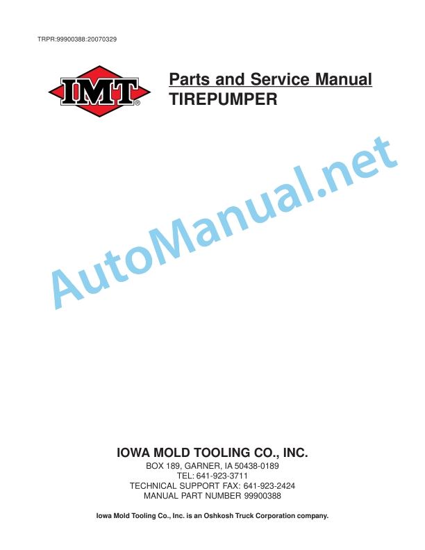 IMT Tirepumper Parts and Service Manual 99900388