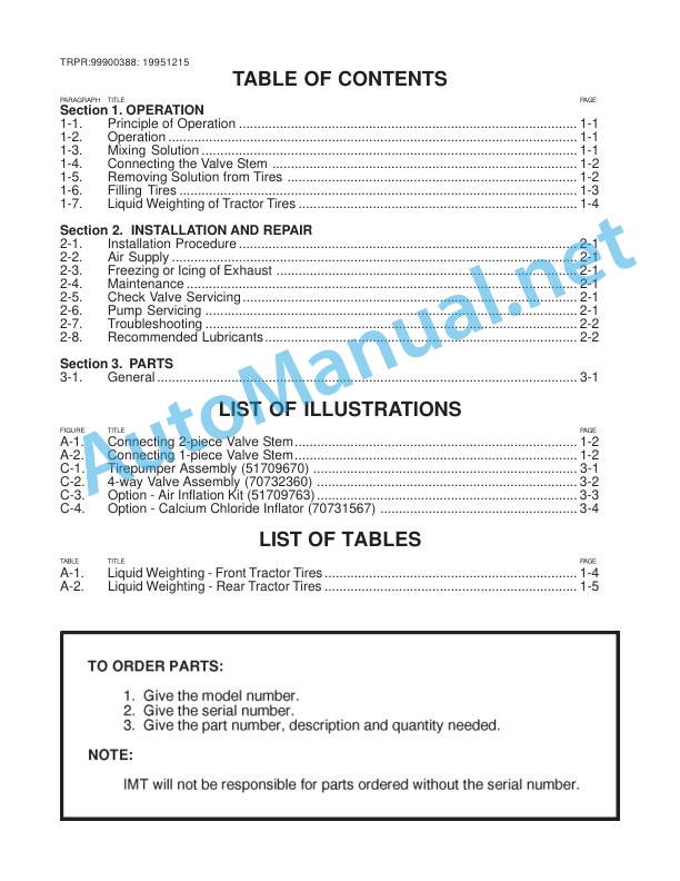 Alternative view of IMT Tirepumper Parts and Service Manual 99900388
