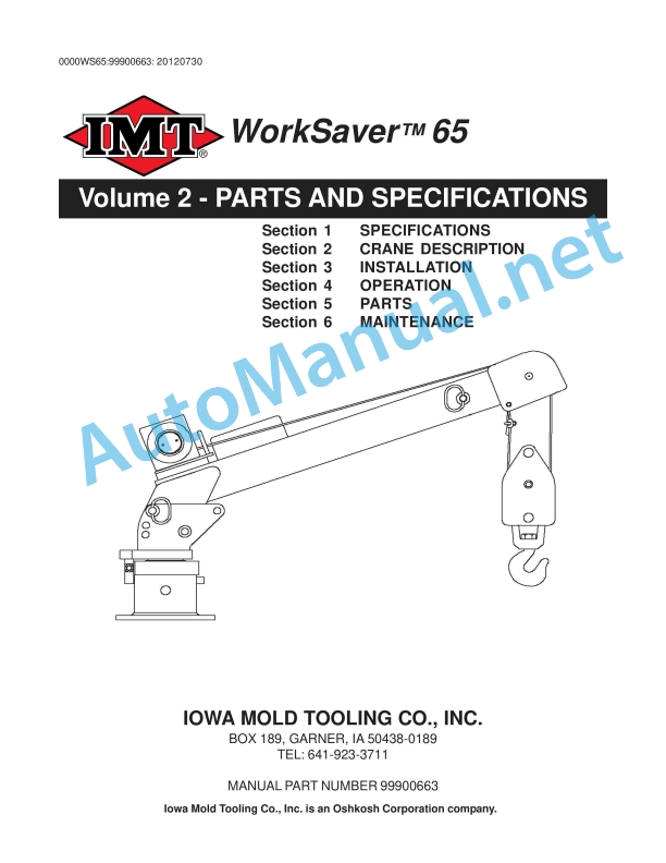 IMT WorkSaver 65 Parts and Specifications 99900663 20120730