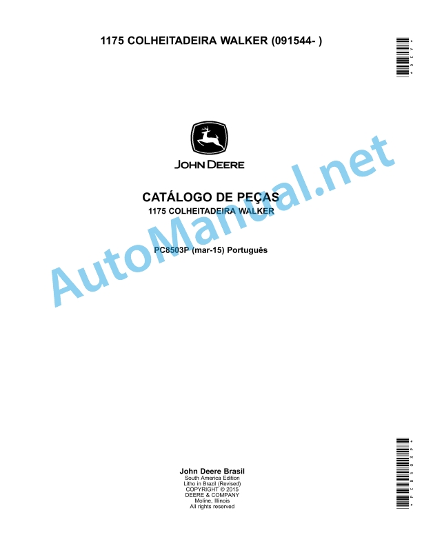 John Deere 1175 Harvester Walker Parts Catalog PC8503P March 2015 Portuguese
