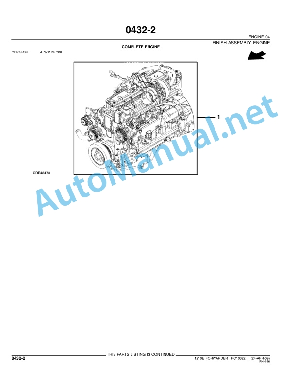 Alternative view of John Deere 1210E Forwarder Parts Catalog PC10322 June 2009