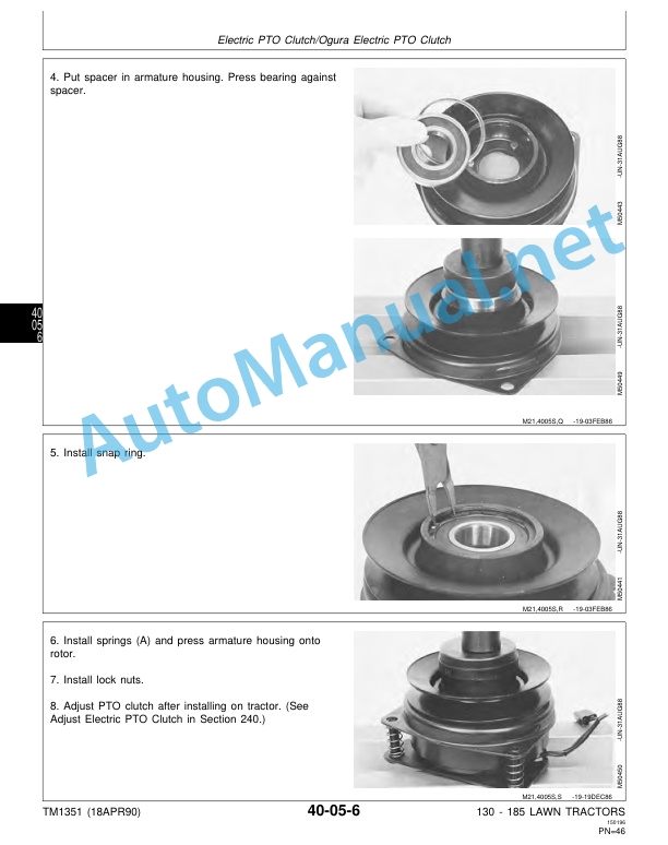 Alternative view of John Deere 130, 160, 165, 175, 180, and 185 Lawn Tractors Technical Manual TM1351 April 1988