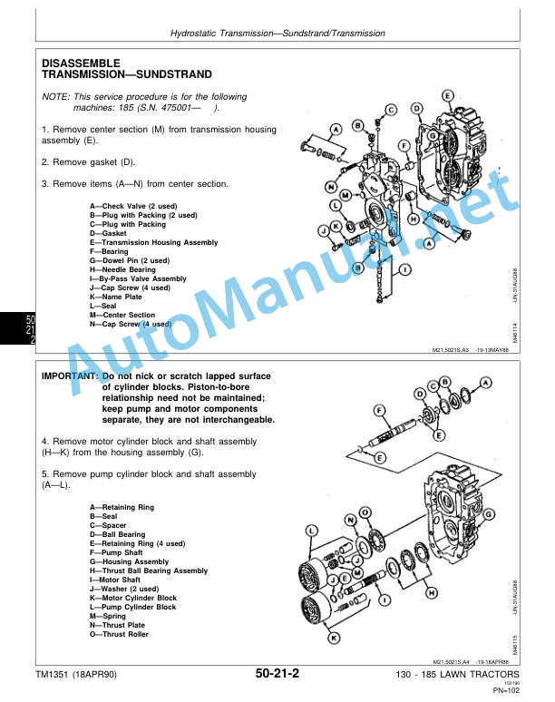 John Deere 130, 160, 165, 175, 180, and 185 Lawn Tractors Technical Manual TM1351 April 1988 3 John Deere 130, 160, 165, 175, 180, and 185 Lawn Tractors Technical Manual TM1351 April 1988 - Image 3