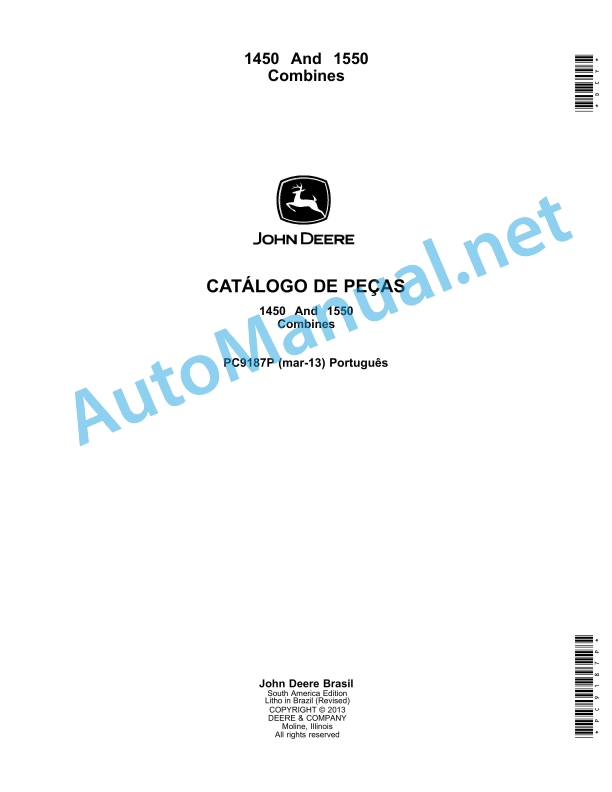 John Deere 1450 and 1550 Combines Parts Catalog PC9187P March 2013 Portuguese