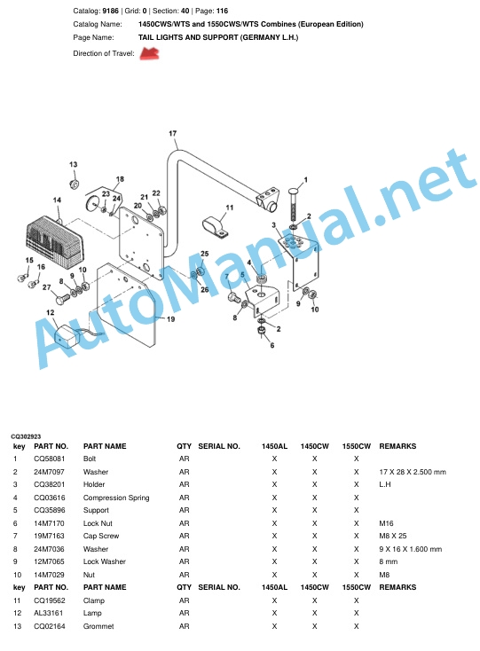 John Deere 1450CWS WTS and 1550CWS WTS Combines (European Edition) Parts Catalog 9186 2 John Deere 1450CWS WTS and 1550CWS WTS Combines (European Edition) Parts Catalog 9186-2
