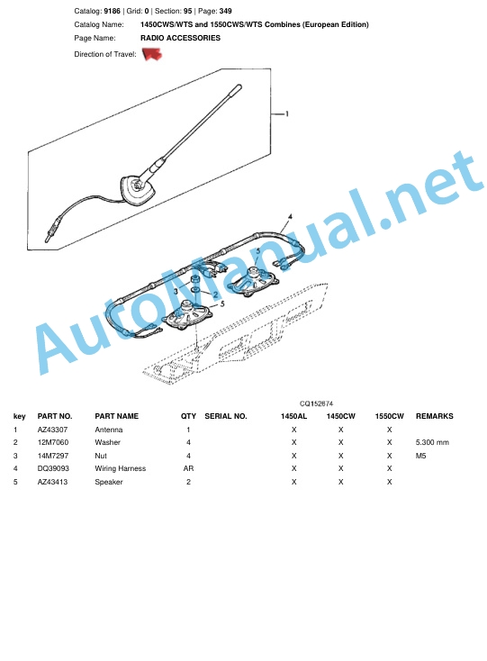 John Deere 1450CWS WTS and 1550CWS WTS Combines (European Edition) Parts Catalog 9186 4 John Deere 1450CWS WTS and 1550CWS WTS Combines (European Edition) Parts Catalog 9186-4