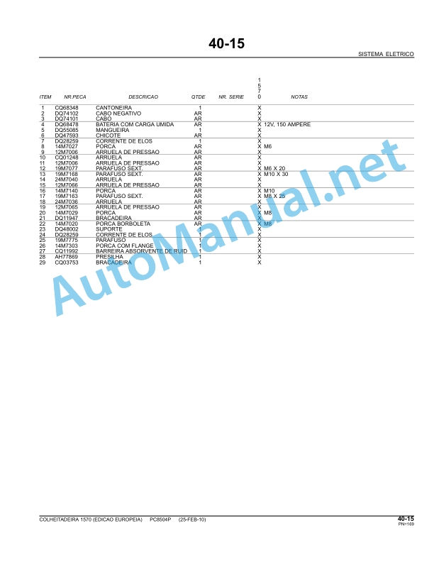 Alternative view of John Deere 1570 Harvesters Parts Catalog PC8504P 25Feb10 Portuguese
