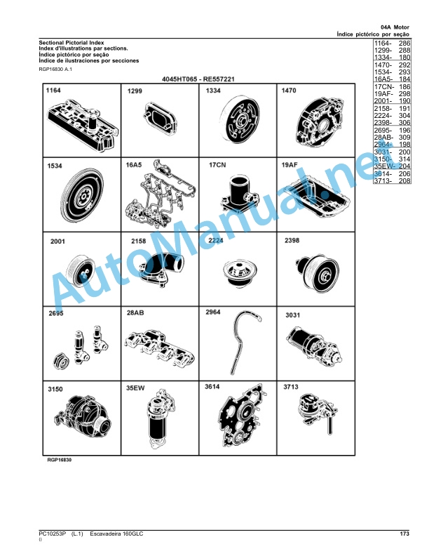 Alternative view of John Deere 160GLC Excavator Parts Catalog PC10253P May 2014 Portuguese