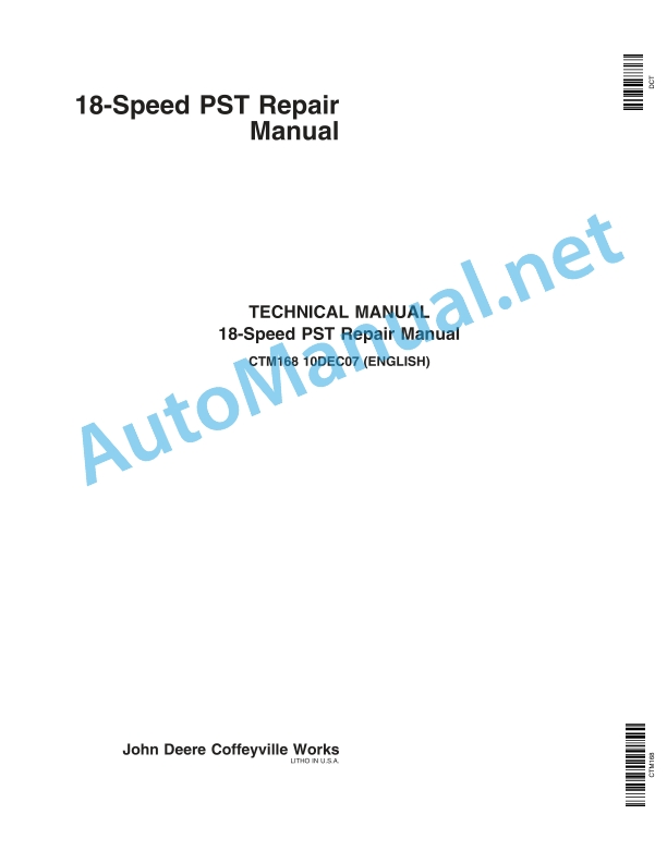 John Deere 18-Speed PST Repair Manual Component Technical Manual CTM168 10DEC07