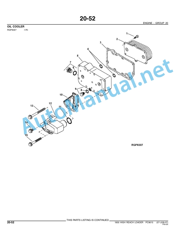 Alternative view of John Deere 1850 High Reach Loader Parts Catalog PC9615 June 2007