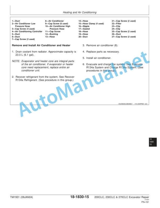 John Deere 200CLC, 230CLC, and 270CLC Excavator Repair Technical Manual TM1931 09JAN04 3 John Deere 200CLC, 230CLC, and 270CLC Excavator Repair Technical Manual TM1931 09JAN04 - Image 3
