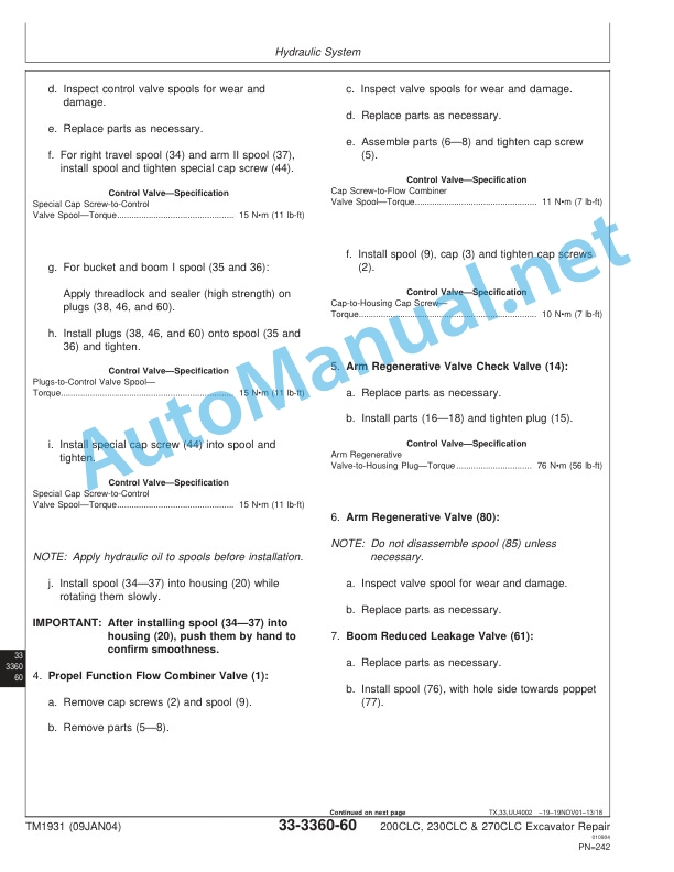 John Deere 200CLC, 230CLC, and 270CLC Excavator Repair Technical Manual TM1931 09JAN04 4 John Deere 200CLC, 230CLC, and 270CLC Excavator Repair Technical Manual TM1931 09JAN04 - Image 4