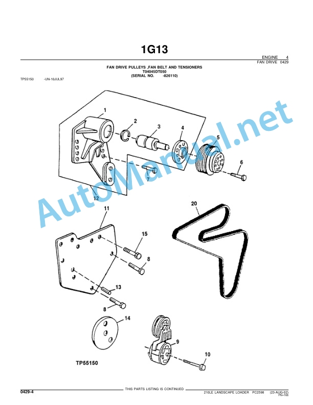 Alternative view of John Deere 210LE Landscape Loader Parts Catalog PC2598 05-Mar-04