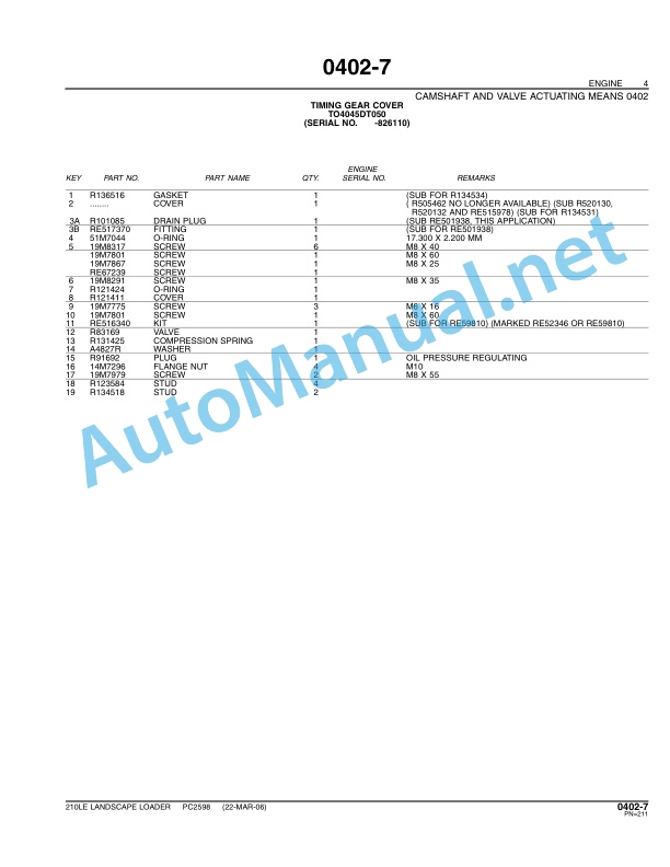 Alternative view of John Deere 210LE Landscape Loader Parts Catalog PC2598 Mar-07