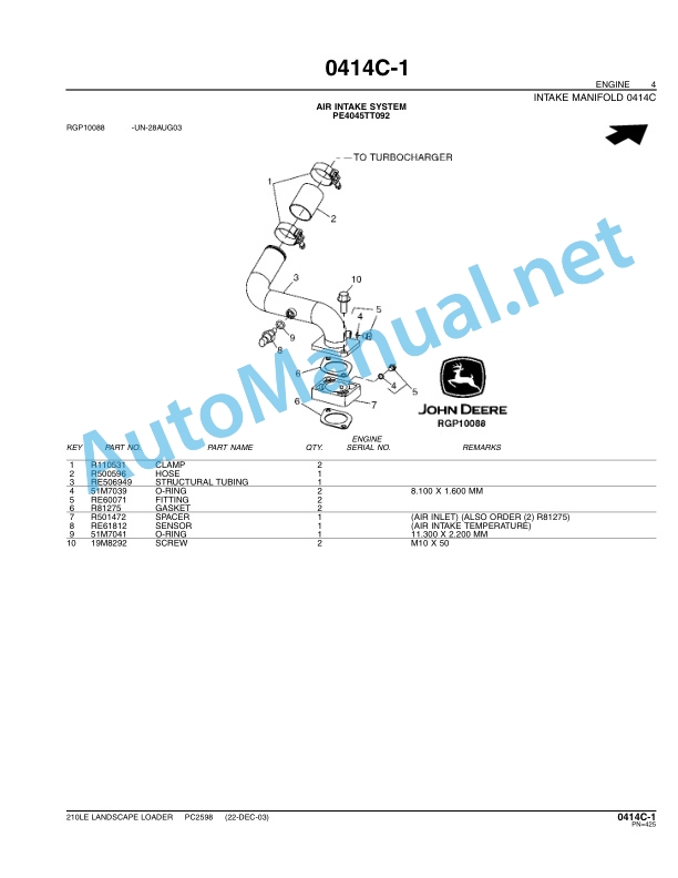 John Deere 210LE Landscape Loader Parts Catalog PC2598 Mar-07 3 John Deere 210LE Landscape Loader Parts Catalog PC2598 Mar-07 - Image 3