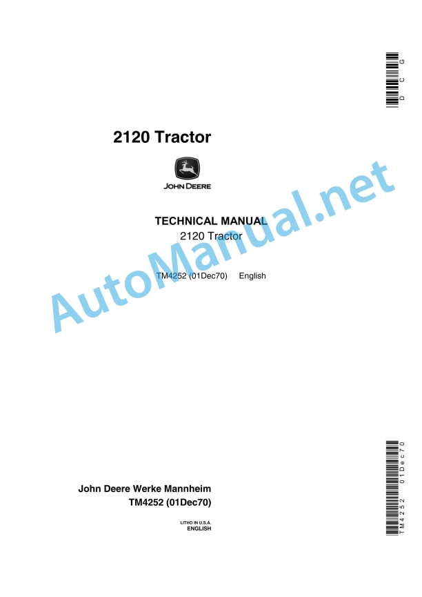 John Deere 2120 Tractor Technical Manual TM4252 01Dec70