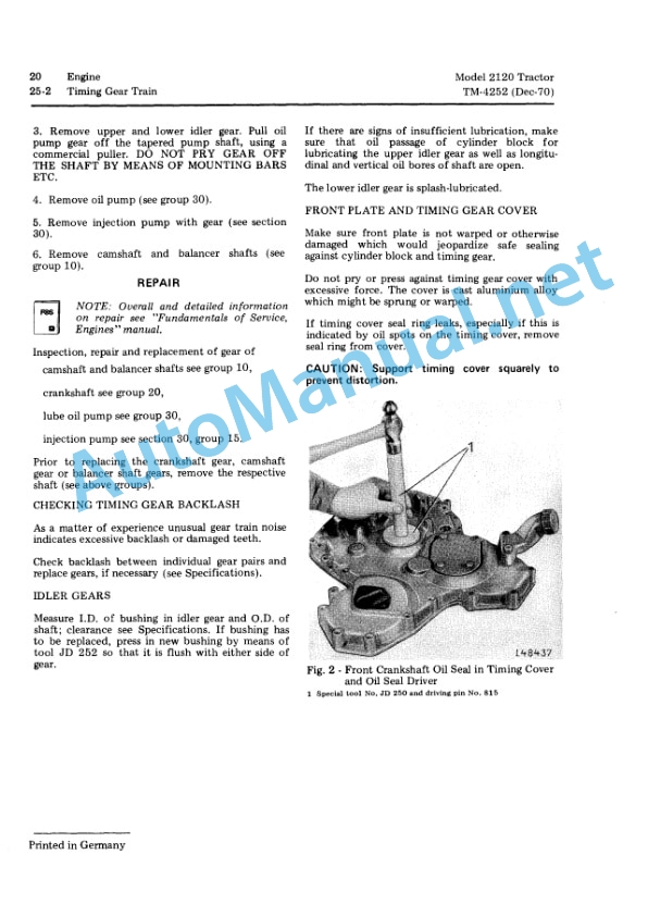 John Deere 2120 Tractor Technical Manual TM4252 01Dec70 2 John Deere 2120 Tractor Technical Manual TM4252 01Dec70-2