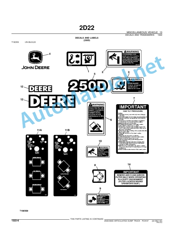 John Deere 250D 300D Articulated Dump Truck Parts Catalog PC9107 16-JUN-03 4 John Deere 250D 300D Articulated Dump Truck Parts Catalog PC9107 16-JUN-03 - Image 4