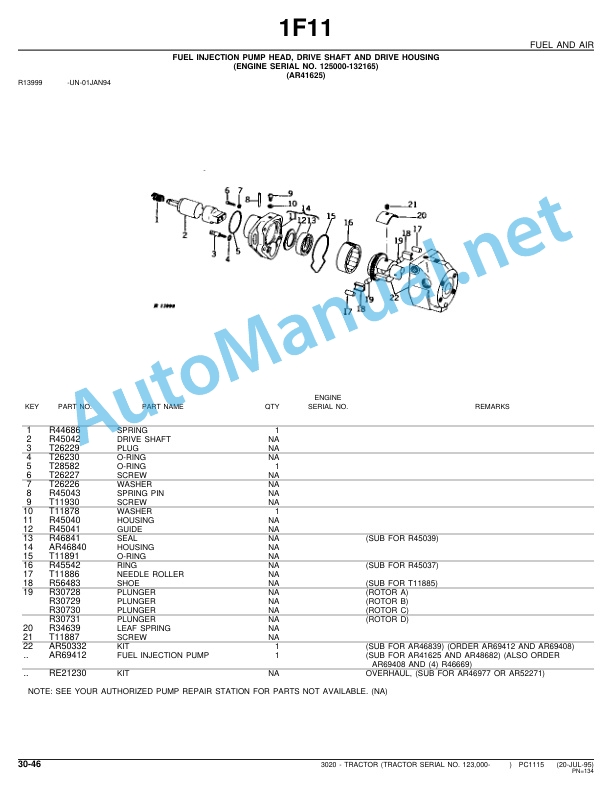 Alternative view of John Deere 3020 Row-Crop Tractor Parts Catalog PC1115 19-Sep-97