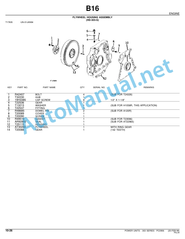 Alternative view of John Deere 303 Series Power Units Parts Catalog PC0956 Mar-99