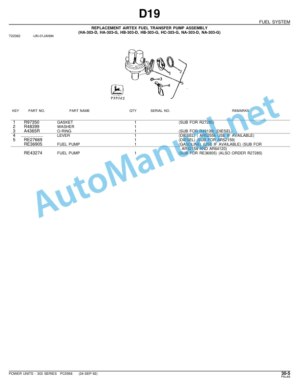John Deere 303 Series Power Units Parts Catalog PC0956 Mar-99 3 John Deere 303 Series Power Units Parts Catalog PC0956 Mar-99 - Image 3