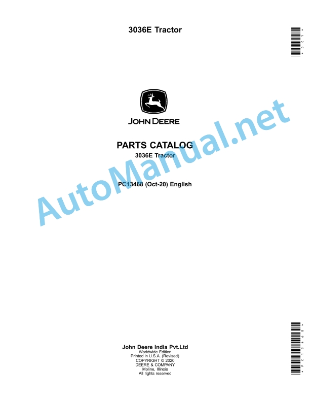 John Deere 3036E Tractor Parts Catalog PC13468 October 2020