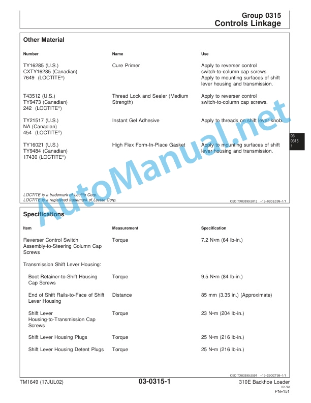 Alternative view of John Deere 310E Backhoe Loader Repair Technical Manual TM1649 17JUL02