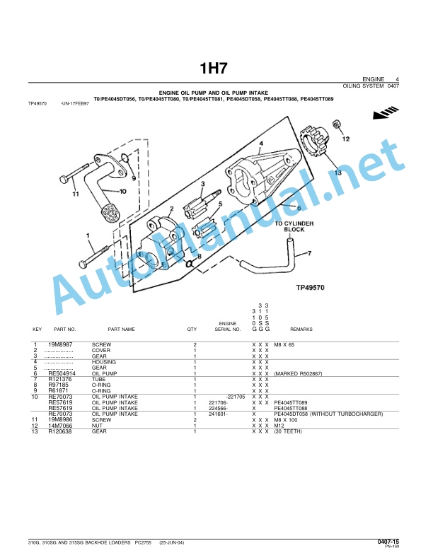 Alternative view of John Deere 310G, 310SG and 315SG Backhoe Loaders Parts Catalog PC2755 21-SEP-01