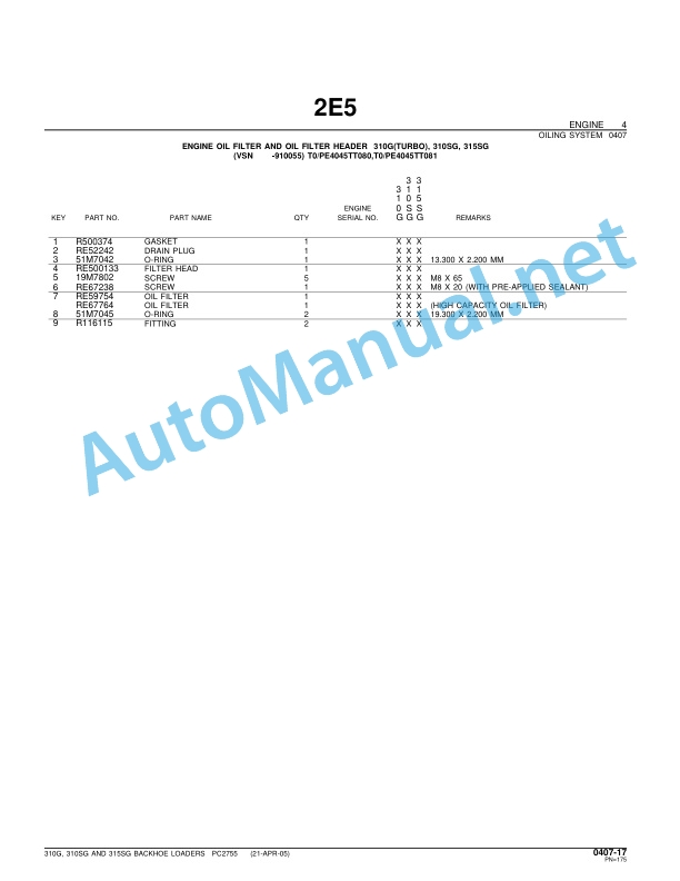 Alternative view of John Deere 310G, 310SG and 315SG Backhoe Loaders Parts Catalog PC2755 FEB-06