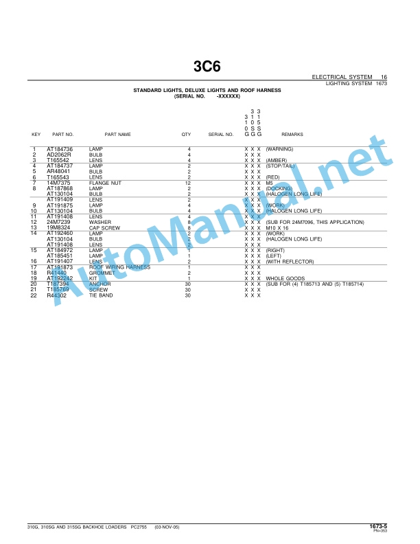 John Deere 310G, 310SG and 315SG Backhoe Loaders Parts Catalog PC2755 FEB-06 3 John Deere 310G, 310SG and 315SG Backhoe Loaders Parts Catalog PC2755 FEB-06 - Image 3