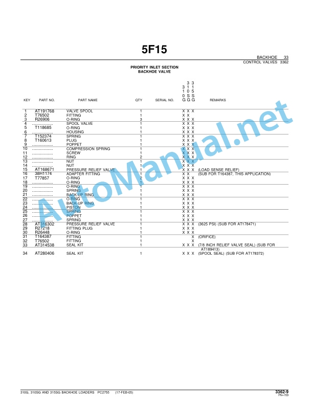 John Deere 310G, 310SG and 315SG Backhoe Loaders Parts Catalog PC2755 FEB-06 5 John Deere 310G, 310SG and 315SG Backhoe Loaders Parts Catalog PC2755 FEB-06 - Image 5