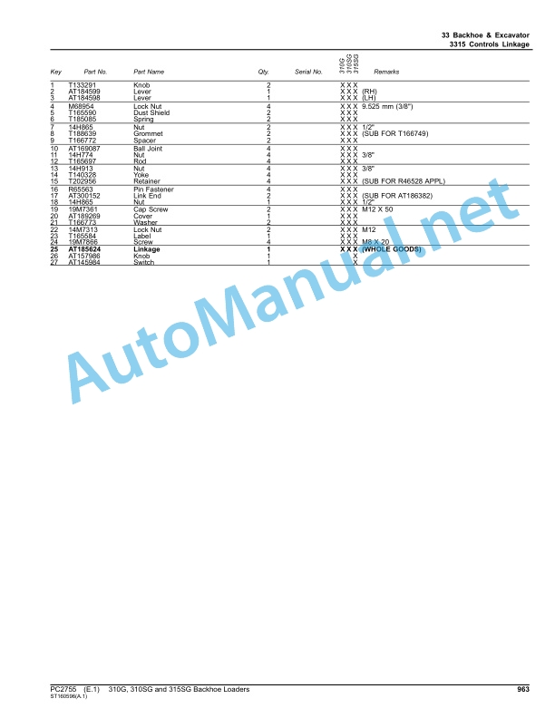 John Deere 310G, 310SG and 315SG Backhoe Loaders Parts Catalog PC2755 May-12 5 John Deere 310G, 310SG and 315SG Backhoe Loaders Parts Catalog PC2755 May-12 - Image 5