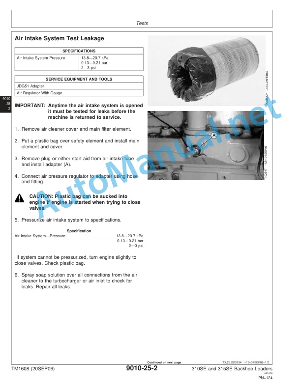 Alternative view of John Deere 310SE and 315SE Backhoe Loaders Operation and Test Technical Manual TM1608 20SEP06