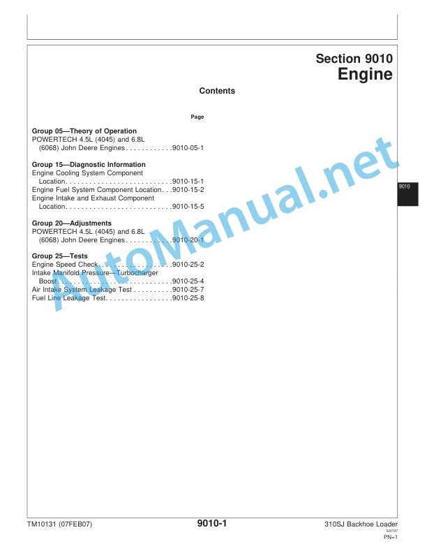 Alternative view of John Deere 310SJ Backhoe Loader Technical Manual TM10131 07FEB07