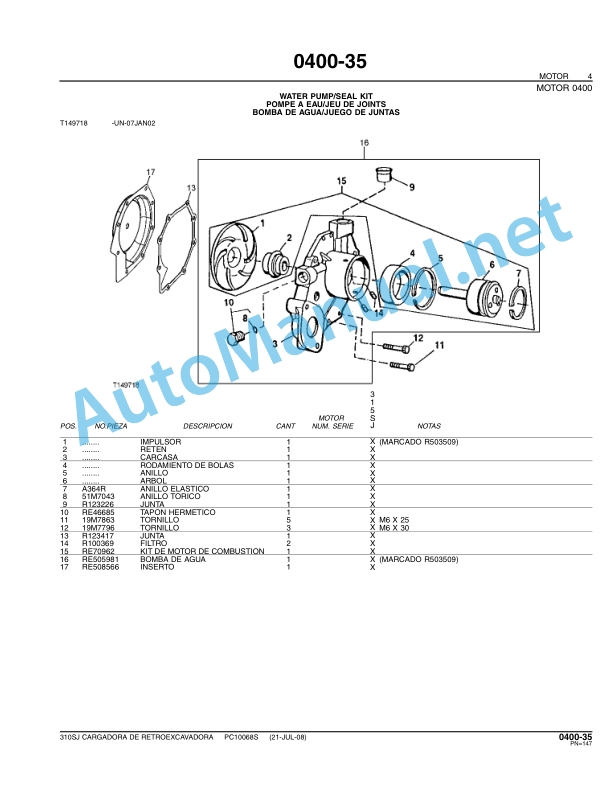 Alternative view of John Deere 310SJ Backhoe Loaders Parts Catalog PC10068S August 2008 Spanish