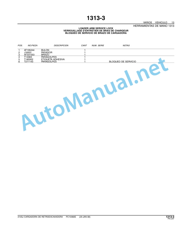 John Deere 310SJ Backhoe Loaders Parts Catalog PC10068S August 2008 Spanish 3 John Deere 310SJ Backhoe Loaders Parts Catalog PC10068S August 2008 Spanish - Image 3