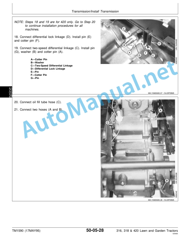 Alternative view of John Deere 316, 318 and 420 Lawn and Garden Tractors Technical Manual TM1590 (17MAY95)