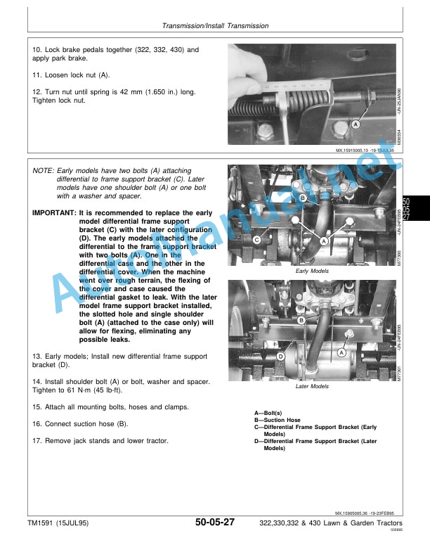 Alternative view of John Deere 322, 330, 332 and 430 Lawn and Garden Tractors Technical Manual TM1591 (15JUL95)