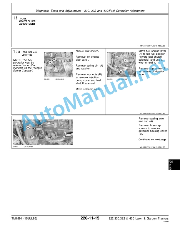 John Deere 322, 330, 332 and 430 Lawn and Garden Tractors Technical Manual TM1591 (15JUL95) 4 John Deere 322, 330, 332 and 430 Lawn and Garden Tractors Technical Manual TM1591 (15JUL95) - Image 4