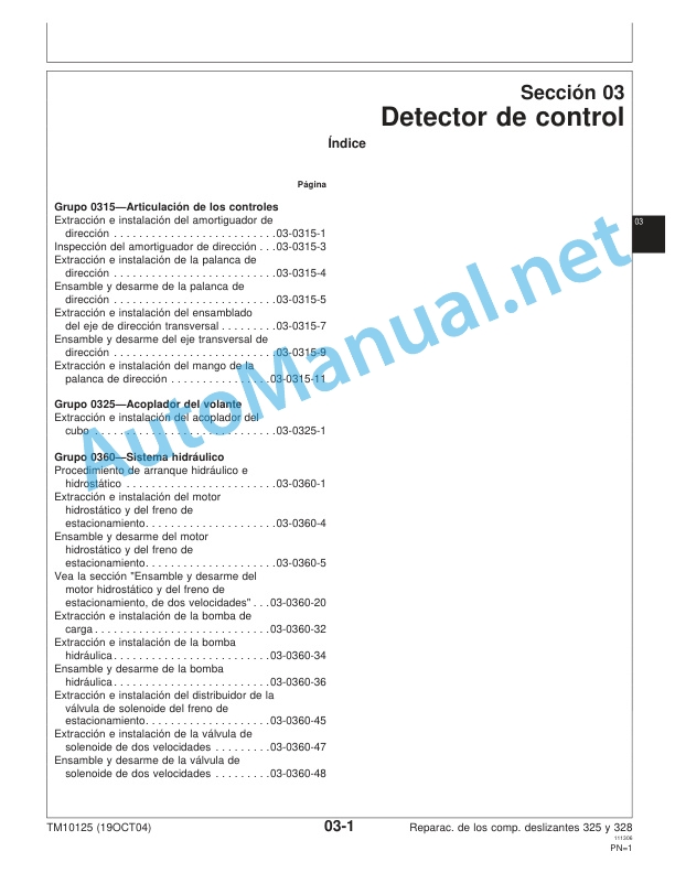Alternative view of John Deere 325 and 328 Compact Track Loader Repair Technical Manual TM10125 19OCT04 Spanish