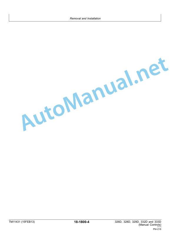 John Deere 326D, 328D, 329D, 332D and 333D Skid Steer Loader Repair (Manual Controls) Technical Manual TM11431 15FEB13 4 John Deere 326D, 328D, 329D, 332D and 333D Skid Steer Loader Repair (Manual Controls) Technical Manual TM11431 15FEB13 - Image 4