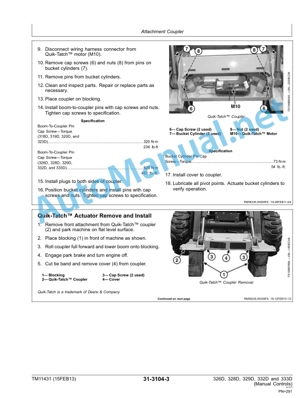 John Deere 326D, 328D, 329D, 332D and 333D Skid Steer Loader Repair (Manual Controls) Technical Manual TM11431 15FEB13 5 John Deere 326D, 328D, 329D, 332D and 333D Skid Steer Loader Repair (Manual Controls) Technical Manual TM11431 15FEB13 - Image 5